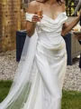 Sheath Off-the-Shoulder Pleated Floor-Length Silk Like Satin Wedding Dress