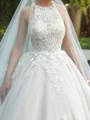 Ball-Gown Illusion Appliques Lace Cathedral Train Tulle Wedding Dress