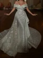 Sheath Off-the-Shoulder Sequin Cathedral Train Wedding Dress