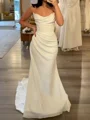 Sheath Straight Pleated Chapel Train Satin Chiffon Corset Wedding Dress