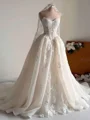A-line Sweetheart Appliques Lace Chapel Train Tulle Corset Wedding Dress