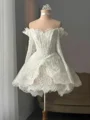 A-line Off-the-Shoulder Long Sleeves Appliques Lace Short/Mini Lace Corset Wedding Dress