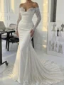 Mermaid Off-the-Shoulder Long Sleeves Beading Court Train Silk Like Satin Corset Wedding Dress