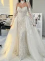 Sheath Sweetheart Long Sleeves Appliques Lace Court Train Tulle Corset Wedding Dress