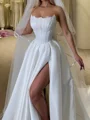 A-line Straight Appliques Lace Chapel Train Satin Corset Wedding Dress
