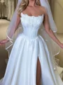 A-line Straight Appliques Lace Chapel Train Satin Corset Wedding Dress