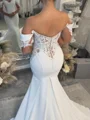 Mermaid Off-the-Shoulder Appliques Lace Cathedral Train Charmeuse Corset Wedding Dress