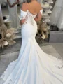 Mermaid Off-the-Shoulder Appliques Lace Cathedral Train Charmeuse Corset Wedding Dress