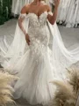 Mermaid Off-the-Shoulder Appliques Lace Chapel Train Tulle Corset Wedding Dress