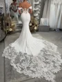 Mermaid Off-the-Shoulder Appliques Lace Cathedral Train Charmeuse Corset Wedding Dress