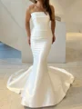 Mermaid Straight Pleated Cathedral Train Satin Corset Wedding Dress