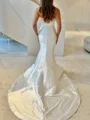 Mermaid Straight Pleated Cathedral Train Satin Corset Wedding Dress