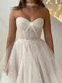 A-line Sweetheart Pleated Sweep Train Tulle Corset Wedding Dress