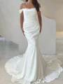 Sheath Off-the-Shoulder Pleated Court Train Satin Chiffon Corset Wedding Dress