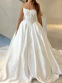 A-line Straight Appliques Lace Cathedral Train Satin Corset Wedding Dress