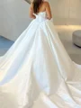 A-line Straight Appliques Lace Cathedral Train Satin Corset Wedding Dress