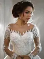 Ball Gown Bateau Court Train Tulle Wedding Dresses With Appliques Lace