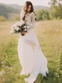A-Line/Princess V-neck Sweep Train Tulle Wedding Dresses