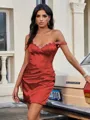 Sheath Off-the-Shoulder Rhinestone Short/Mini Silk Like Satin Homecoming Dress