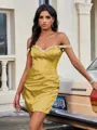 Sheath Off-the-Shoulder Rhinestone Short/Mini Silk Like Satin Homecoming Dress