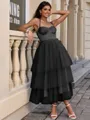 A-line Straps Cascading Ruffles Tea-Length Tulle Corset Homecoming Dress