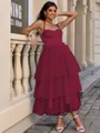 A-line Straps Cascading Ruffles Tea-Length Tulle Corset Homecoming Dress