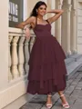 A-line Straps Cascading Ruffles Tea-Length Tulle Corset Homecoming Dress