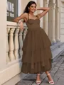 A-line Straps Cascading Ruffles Tea-Length Tulle Corset Homecoming Dress