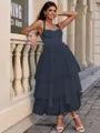 A-line Straps Cascading Ruffles Tea-Length Tulle Corset Homecoming Dress