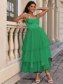 A-line Straps Cascading Ruffles Tea-Length Tulle Corset Homecoming Dress