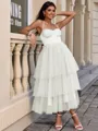 A-line Straps Cascading Ruffles Tea-Length Tulle Corset Homecoming Dress