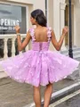 A-line Straps Appliques Lace Short/Mini Tulle Corset Homecoming Dress