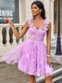 A-line Straps Appliques Lace Short/Mini Tulle Corset Homecoming Dress