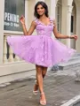 A-line Straps Appliques Lace Short/Mini Tulle Corset Homecoming Dress
