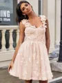 A-line Straps Appliques Lace Short/Mini Tulle Corset Homecoming Dress