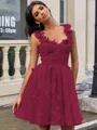 A-line Straps Appliques Lace Short/Mini Tulle Corset Homecoming Dress