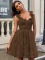 A-line Straps Appliques Lace Short/Mini Tulle Corset Homecoming Dress