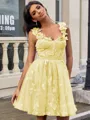 A-line Straps Appliques Lace Short/Mini Tulle Corset Homecoming Dress