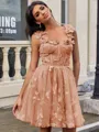 A-line Straps Appliques Lace Short/Mini Tulle Corset Homecoming Dress