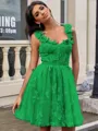 A-line Straps Appliques Lace Short/Mini Tulle Corset Homecoming Dress