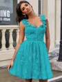A-line Straps Appliques Lace Short/Mini Tulle Corset Homecoming Dress