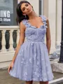A-line Straps Appliques Lace Short/Mini Tulle Corset Homecoming Dress