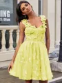 A-line Straps Appliques Lace Short/Mini Tulle Corset Homecoming Dress