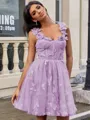 A-line Straps Appliques Lace Short/Mini Tulle Corset Homecoming Dress