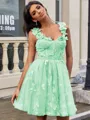 A-line Straps Appliques Lace Short/Mini Tulle Corset Homecoming Dress