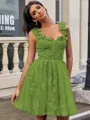 A-line Straps Appliques Lace Short/Mini Tulle Corset Homecoming Dress