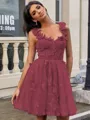 A-line Straps Appliques Lace Short/Mini Tulle Corset Homecoming Dress