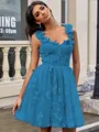 A-line Straps Appliques Lace Short/Mini Tulle Corset Homecoming Dress