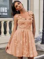 A-line Straps Appliques Lace Short/Mini Tulle Corset Homecoming Dress