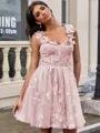 A-line Straps Appliques Lace Short/Mini Tulle Corset Homecoming Dress
